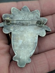 Vintage Sterling Silver 925 Mexican Green Onyx Carved Face Brooch Pin