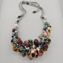 Vintage Folk Art Pottery Mug Bead Necklace Ceramic Tankard Bib Statement Boho