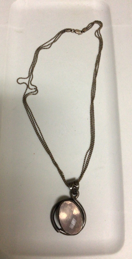 Vintage 925 Real Rose Quartz Pendant W/ VTG DESIGN AGI 925 ITALY Necklace