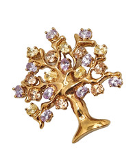 Francesca Visconti Gold Tone Tree of Life Lavender & Yellow Rhinestone Brooch