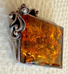 Vintage 925 Sterling Silver Art Nouveau Style Baltic Amber Brooch, 2″ X 1.5 “