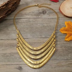 Vintage Bohemian style alloy necklace, multi-layered metal necklace, collarbone