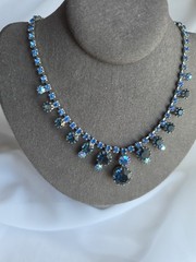 Mid Century Two Tone Blue Rhinestone Choker Necklace 16″