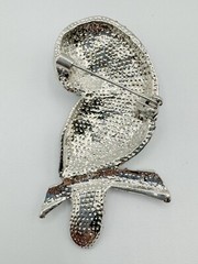 T12-1385 BROOCH SILVER PIN 1.6″ RHINESTONE ANIMAL BLUE OWL BIRD
