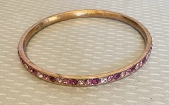 vintage Loran Pink Crystal Rhinestone Bangle Bracelet Designer Rose Gold Tone 8″