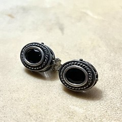 Vintage 925 Sterling Silver Clip On Earrings, Faceted Black Stone Ovals – 8g