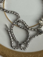 Vintage Clear Rhinestone Choker Necklace Marquise Cut Silver Tone Tennis Chain