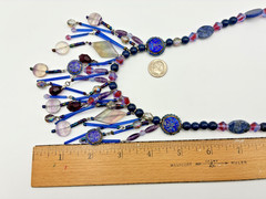 Vtg roxsann Chinese Silver Cloisonné Amethyst Lapis Antique Glass Jewelry Set