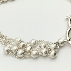 Silver Tone 6 Strand Textured Ball Beaded Curb Chain Toggle Bracelet 7.5” #14
