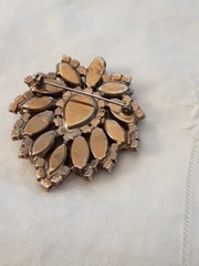 Vintage Red and Pink Rhinestone Brooch with Faceted Prongs Gold Tone