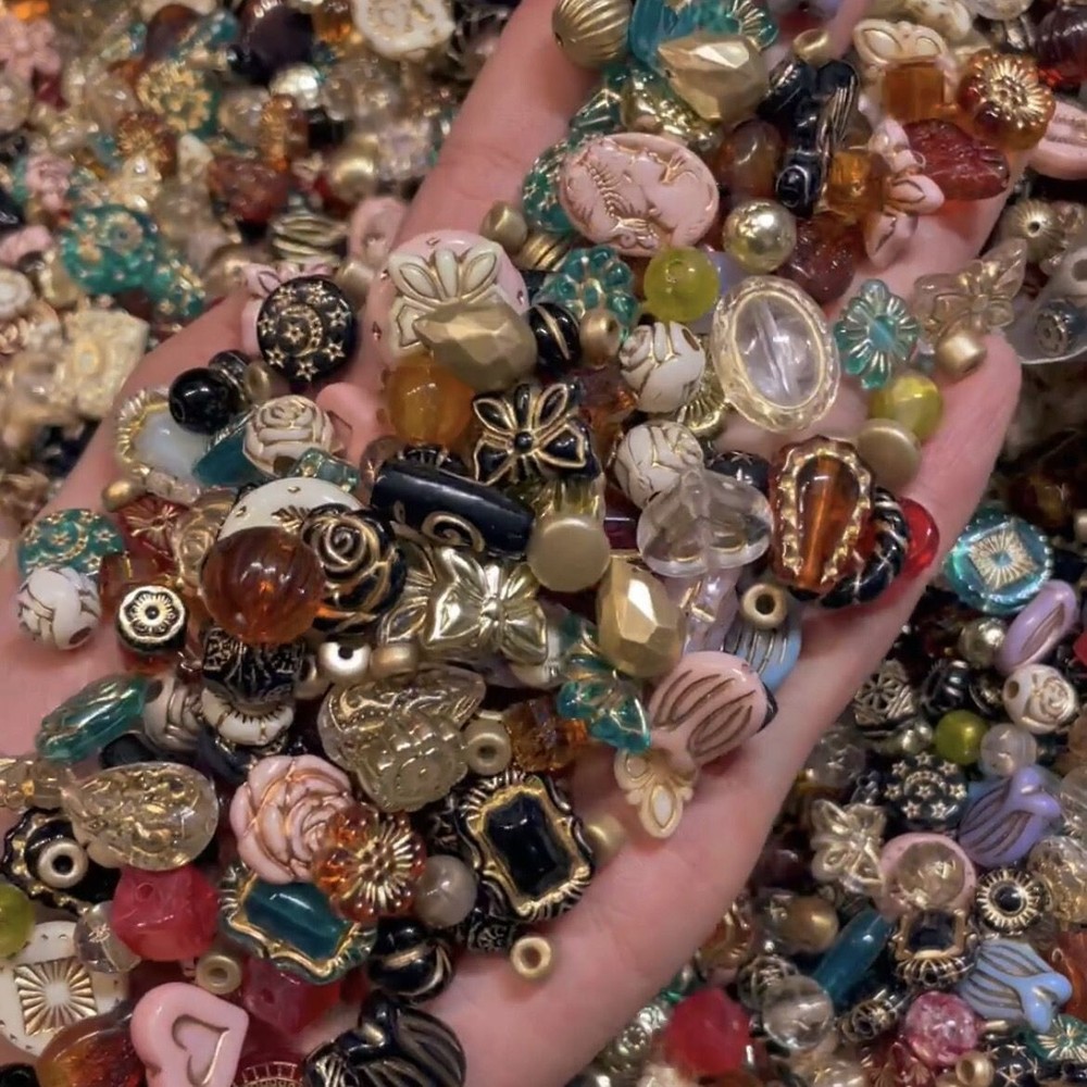 Boho Acrylic Czech Beads Mix – Colorful DIY Jewelry Making Craft Supplies Lot