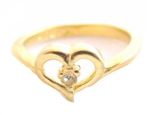 Vintage Heart Outline Clear Rhinestone Signed 14KT GE ESPO Gold Plated Ring