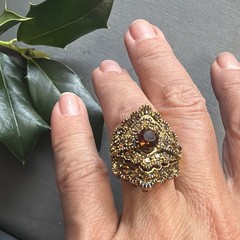 Vintage Ring Cognac Topaz Rhinestone Statement Cocktail Adjustable Size