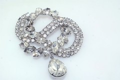 Vtg Tear Drop Tassel Round & Marquise Rhinestone Silver Tone Brooch Pin