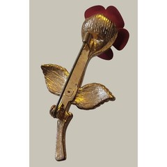 Vintage Rose Brooch Pin Floral Botanical Garden Party Accessory Gold Red Flower