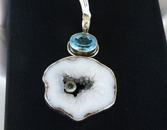 Huge Sterling Silver 925 Natural Heated Blue Topaz Modernist Pendant