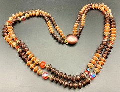 1950s-1960s Double-Strand Beaded Necklace Japan Box Clasp Peach Coral Burgundy