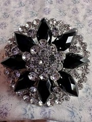 Sparkling Black Marquise And Clear Round Rhinestone Brooch Silver Tone Statement