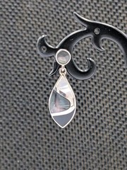 Vtg Sterling Silver Onyx Rainbow & White MOP Marquise Shape Dangle 925 Earrings