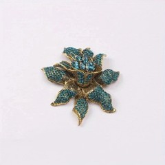 Unique Vintage Style Flower Leaf Blue Rhinestone Crystal Pendant Brooch Pin Gift