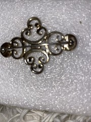 Opalescent Gemstone Gold and White Brooch with Filigree Design