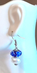 Vintage Artisan Handmade Silver Tone Blue Glass Beaded 1″ Dangle/Drop Earrings