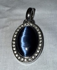 Vintage Silvertone Pendant With A Dark Blue Man-Made Stone With Sm Crystal/CZ