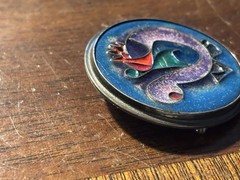 VINTAGE STERLING SILVER ABSTRACT ENAMEL Cloisonne Bird MODERNIST BROOCH 1 5/8″
