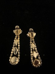 Vintage Rhinestone Clip on Dangle Earrings Beautiful Blue Green