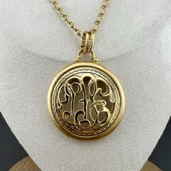 Vintage Monogram Necklace Victorian Revival Pendant Gold Tone 36”