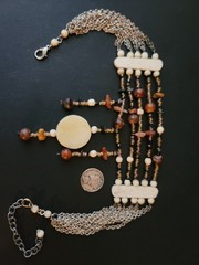 Vintage Carved Bovine Bone Horn Carnelian Beaded Choker Necklace