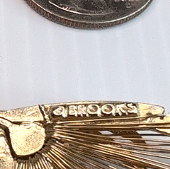 Vintage Signed Brooks Gold Tone Heart Rose Harp Strings Brooch Pin Alloy Metal