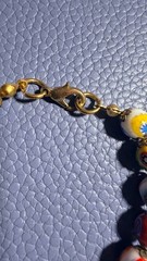 Vintage Murano Millefiori Mosaic Glass Bead Bracelet with Gold Tone Clasp