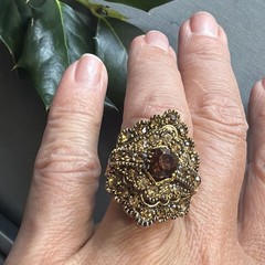 Vintage Ring Cognac Topaz Rhinestone Statement Cocktail Adjustable Size