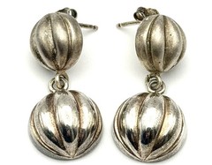 Vintage Italy 925 Sterling Silver Orb Bracelet Earrings Set Ribbed Modernist 30g