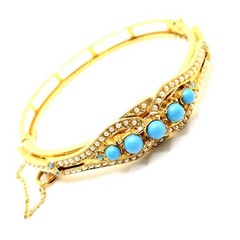 Vintage Art Arthur Pepper Faux Pearls & Faux Turquoise Gold Tone Bangle Bracelet