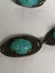 Art Deco Egyptian Revival Matching Scarab Beetle Bracelet/Sterling Ring/Earrings