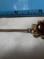 Vintage Celebrity NY Carnelian Cabochan Filigree Gold Tone Pendant Necklace 17”