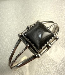 Vintage Sterling Silver Dark Grey Stone Cuff Bracelet