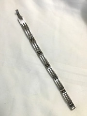 Vntg Unisex Three Bar Curve Etched Pattern Link Heavy Stainless Steel Bracelet