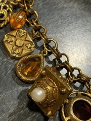 Vintage FLORENZA Fleur de Lis Amber Glass Charm/ Fob Etruscan Bracelet