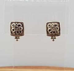 VTG 925 SD Square Stud Earring 0.5in Sterling Silver 2g Artisan Scroll Tile Bead