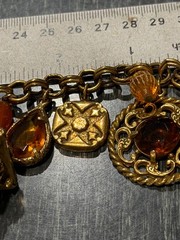 Vintage FLORENZA Fleur de Lis Amber Glass Charm/ Fob Etruscan Bracelet