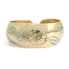 Vintage 1950’s Handmade Flower Cuff Bangle Bracelet 10K Yellow Gold, 28.60 Grams