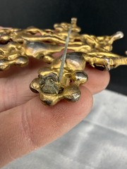 Vintage Pot Metal Brooch Gold Tone Blue Rhinestone READ