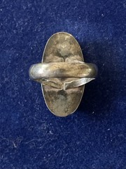 Native American Pawn Silver Montana Agate Ring size 8 1/2, 1 1/8” long, 7.2 g