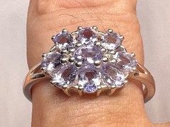 (10) 9x 6x4mm 2 Ct Faceted Tanzanite Cluster 925 Silver Ring size 9.75 Cocktail