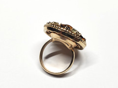Vintage Rhinestone Cocktail Costume Ring Yellow Brown Gold Tone High End Jewelry
