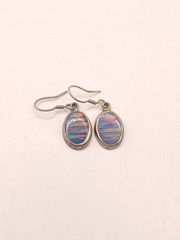 Vintage Mexico Sterling Silver Faux Blue Fire Opal Dangle Drop Earrings 925