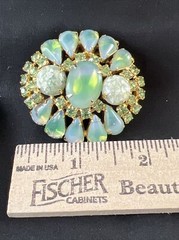 Vintage DeLizza and Elster JULIANA Green Givre & Rhinestone with White Accents